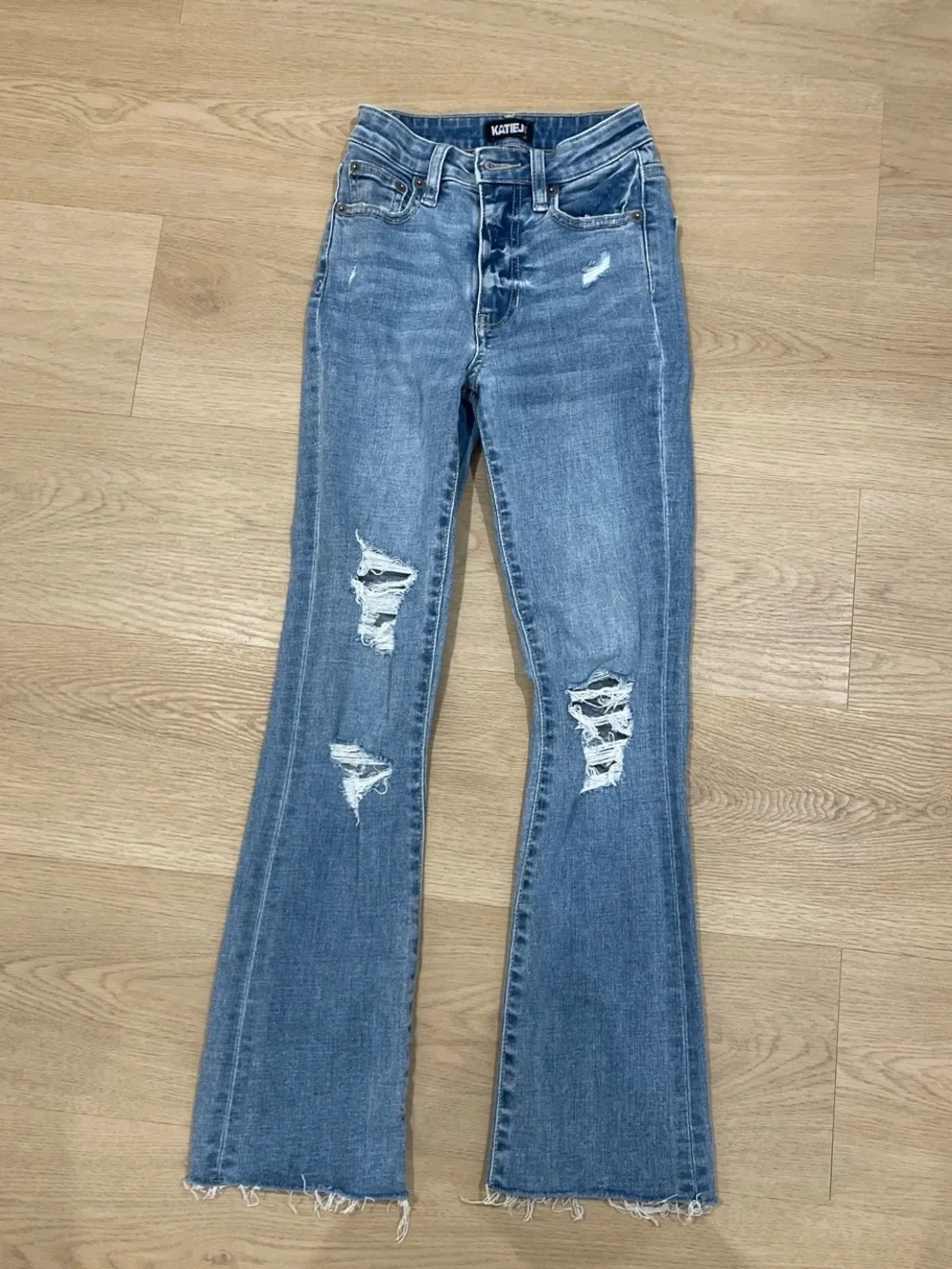 Katie J NYC Distressed Light Blue Flare Jeans